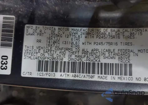 2015 Toyota Tacoma Base V6 z USA, uszkodzony, nr VIN 3TMLU4EN9FM206890